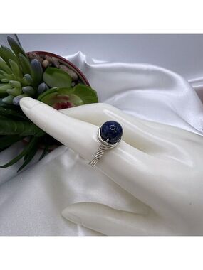 Sodalite Silver Wire Wrapped Ring Size 7 Handmade